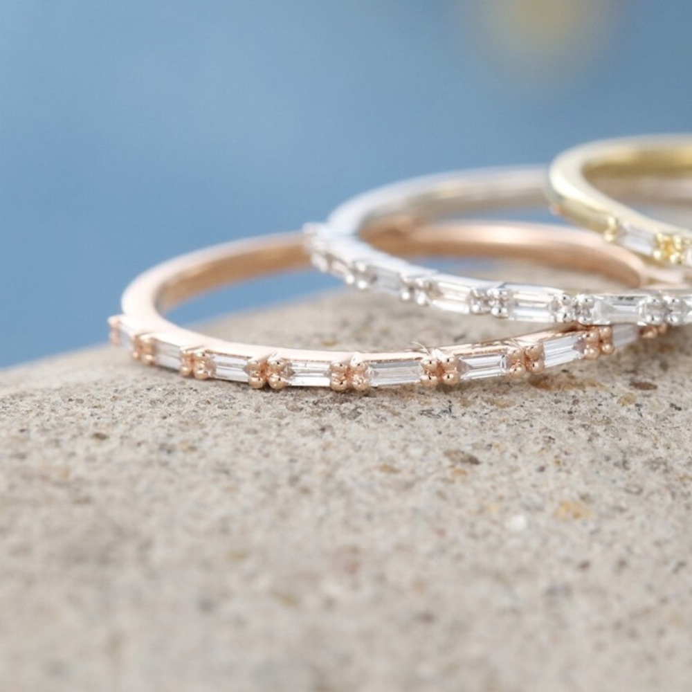 14k Rose Gold Baguette Diamond Ring- Half Eternity